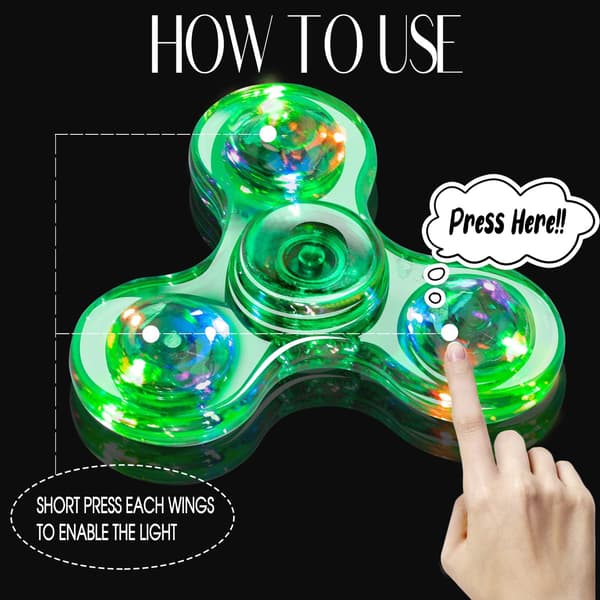 2 st LED-ljus Fidget Spinner - Kristallgrön, Ljus Fidget Finger