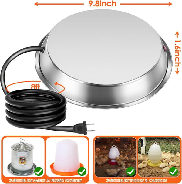 Heated Water Base for Poultry in Winter - Chicken Waterer with EU and US Plug Options