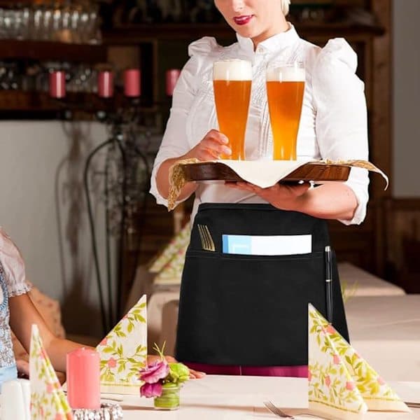 Short Apron with Pockets - Two-Piece Waist Apron - Unisex - With 3 Pockets - Chef Apron