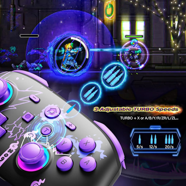 Controller för Nintendo Switch/OLED/Lite, Trådlös Pro Switch-kontroller med LED-joystick/Rörelse/Vibration/Turbo/Väckning-XF8-
