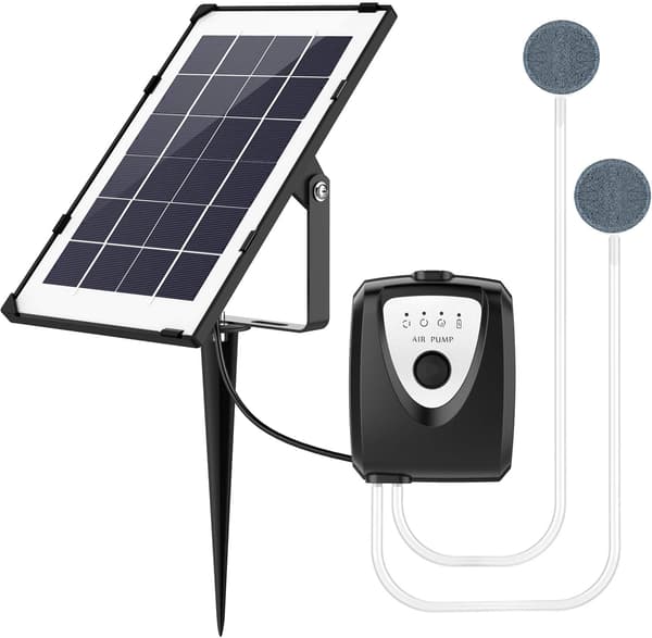 Solarluftpumpe, akvarielufter, damlufter med akvarium iltrør og luftsten (Sort)[qb]