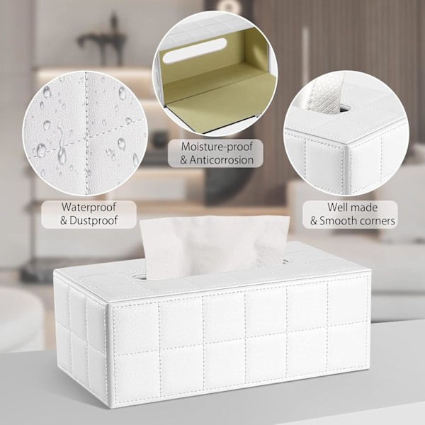 Rektangulär servettlåda i läder White