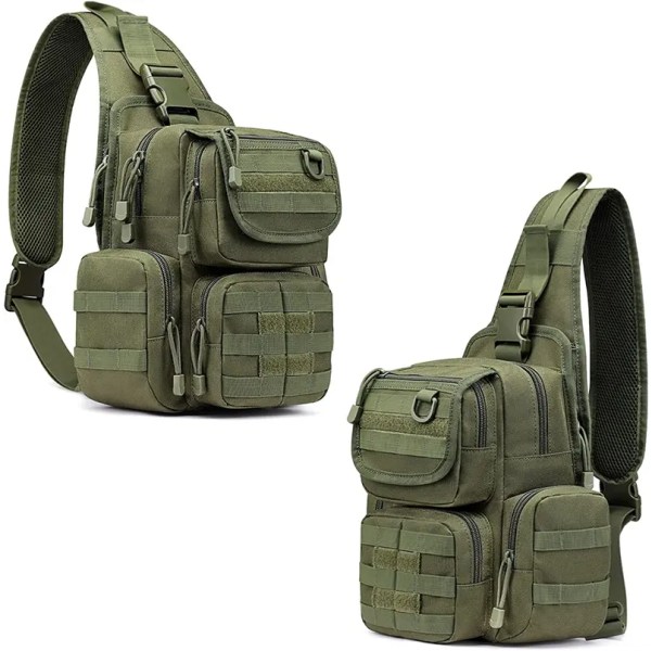 2 stk armygrønn Tactical Sling Bag Pack med pistolhylster Sling Shoulder Assault Range ryggsekk