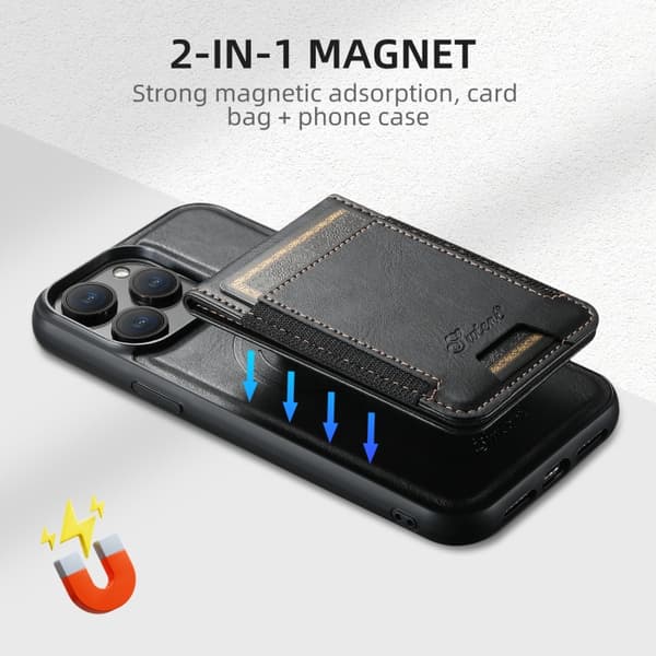 Fodral i konstläder med MagSafe korthållare för iPhone 16 Pro - Svart