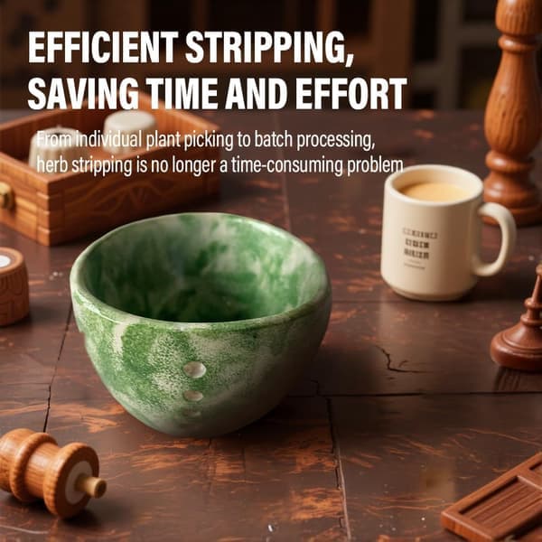 Ceramic Herb Stripper Bowl Handmade Peeling Cup Round Holes for Parsley Coriander [Ho]