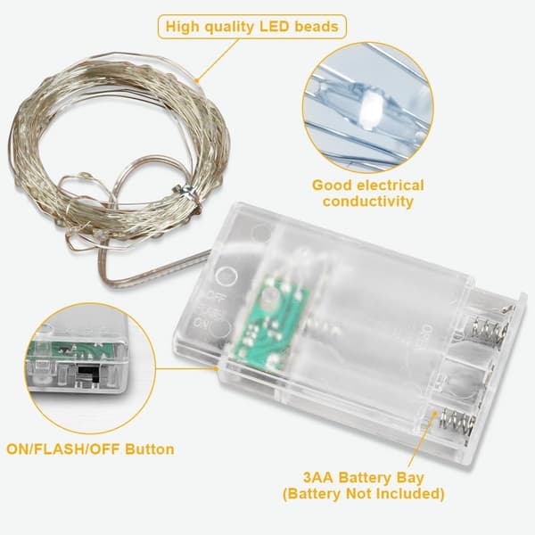 2 stk LED-gardinlys, 5 m 50 LED-gardinlys, batteridrevne gardinlys, LED-lyssløyfer, lysslynger for fest, bryllup, rom