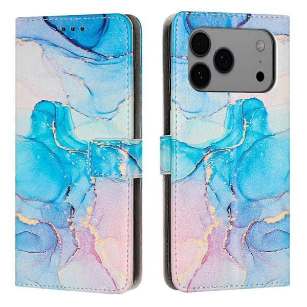 Compatible with iPhone 17 Pro Max Kickstand Case Marble Pattern PU Leather Wallet Case Multi-color Pink Green Pink Green Multicolor