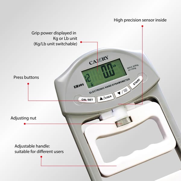 Grip Strength Tester Trainer - Dynamometer Hand Grip Meter, Handheld Strength Trainer for Sports, School and Home Use (198Lbs / 90Kgs)