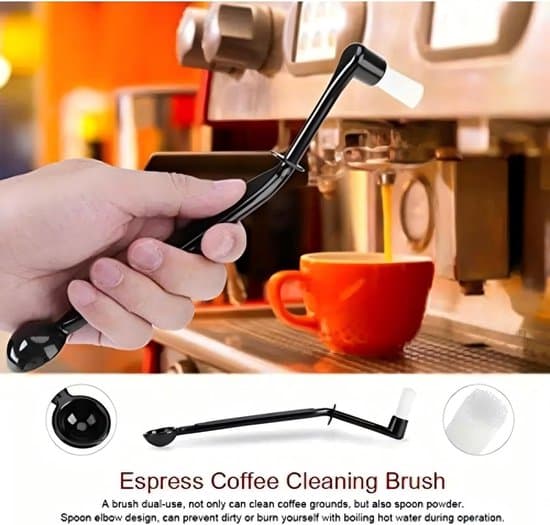 Espresso Machine Brush - Coffee Machine Cleaning Set - With Spoon - 3-in-1 Brush and Scoop - 21.8 cm - Black
