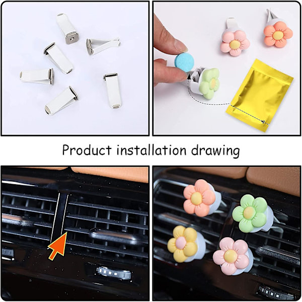 6 stycken blommiga bilventilklämmor, färgglada prästkrageblommor billuftfräschare charm, bilinredning
