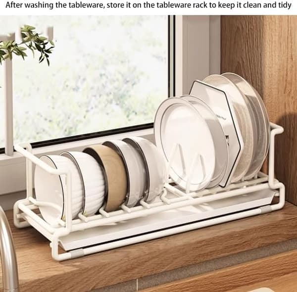 Large Extendable Dish Rack - Stainless Steel Kitchen Organizer with Cutlery and Cup Holder, Space-Saving [Ho]