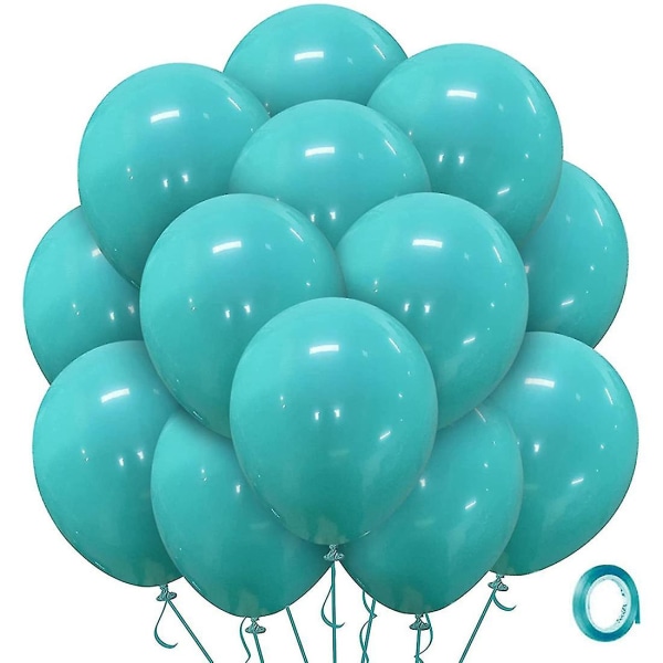 Blågröna ballonger Latex festballonger, 100-pack 12 tums runda heliumballonger som är kompatibla med bröllopsavslutning B