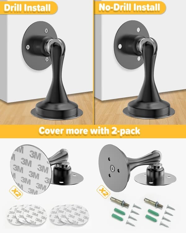 Dørstopper til dørkanten, magnetisk dørstopper til væg- og gulvmontering, stærk magnetholder, sikkerhed, ingen boring, stærk, 2-pak