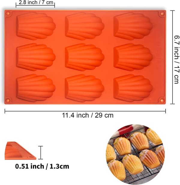 Bakplate 2 stk, 9 hulrom Silikon Non-Stick Madeleineform for baking av kaker, kjeks (brun)
