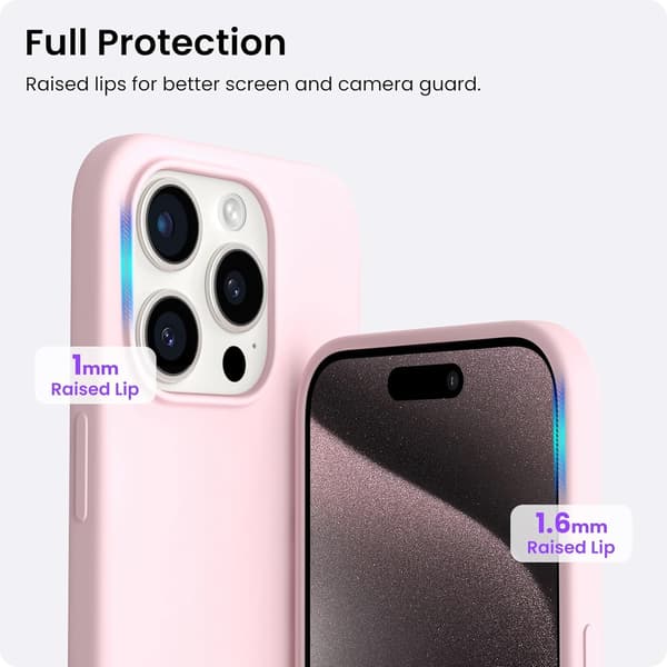 3-lags flydende silikonecover til iPhone 15 Pro (6,1 tommer) - Fuld beskyttelse, stødsikkert, pink