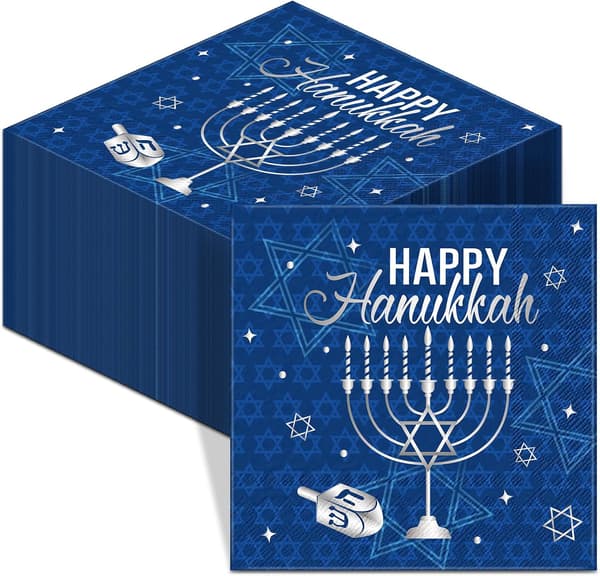 100 stk. Hanukkah-servietter Engangs papircocktail, blå sølv