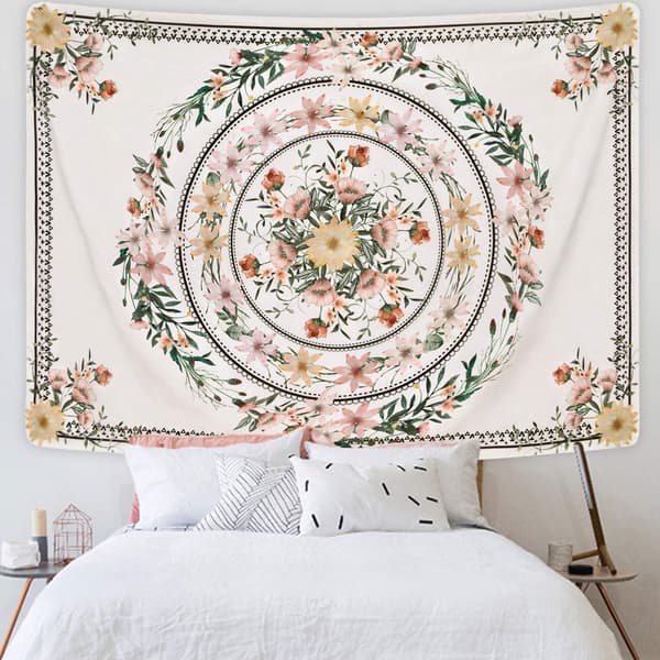 1 st Blommig Mandala Gobeläng för Sovrum, Estetisk, Bohemisk, Väggdekoration