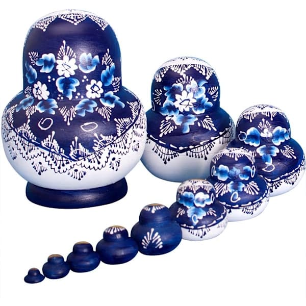 Russiske Matryoshka Dukker, 10 Dele, Håndlavede, Gaver, Legetøj (Blå)