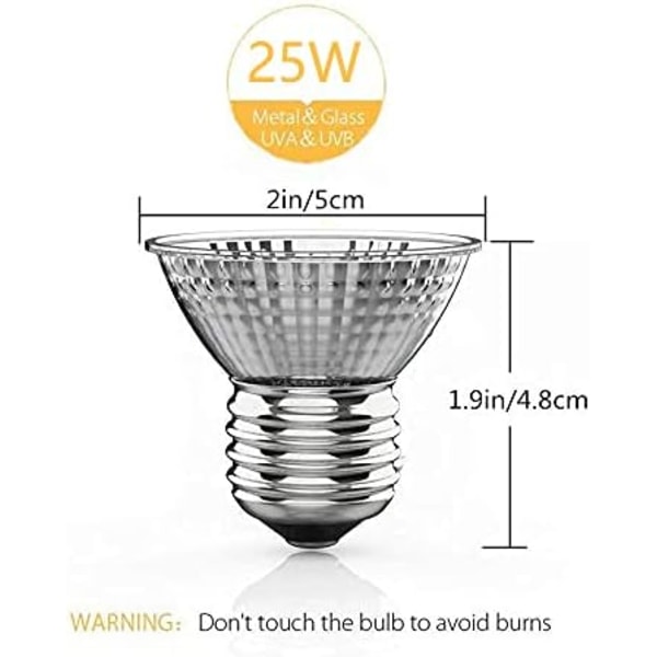 Skildpadde varmelampe, UVA UVB 25W E27 Reptillampe Varmelampe til reptil akvarium Fuld Spektrum Halogenlampe til krybdyr, firben, skildpadder