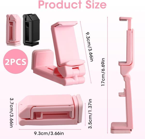 Phone Holder Foldable Tablet Stand 360° Rotation Tray Table Mount Black Pink 2-Pack [Ho]