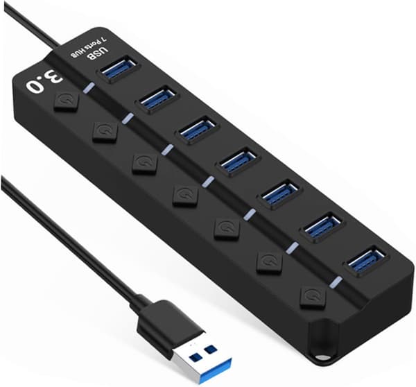 7-ports USB-hub USB-splitteradapter Backup-strøm Nem til bærbar og stationær computer