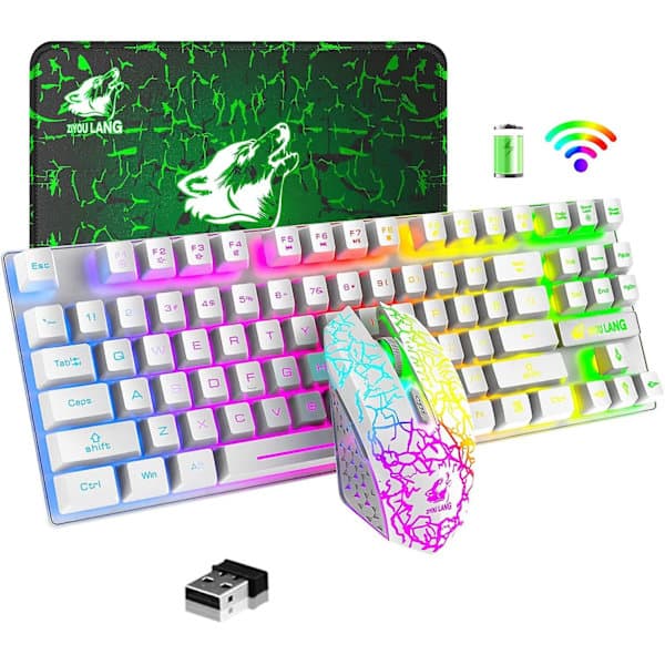 T87 Wireless Keyboard and Mouse Set 87-Key Mechanical Sensitive Keyboard Gaming Mouse RGB Rechargeable Multimedia PC Computer Keyboard
