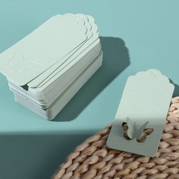 Perforerede papiretiketter til gaveindpakning, sommerfugledesign, 100 stk. grå grey
