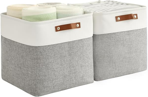 2 Pcs Foldable Storage Baskets for Shelves Wardrobe Fabric Cube 33CM Organizer Bins with Handles Waterproof Canvas Box