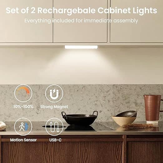 Smart Motion Sensor LED Lamp, 2-pack, Dimmable Without Switch, Suitable for Kitchen, Wardrobe, Stairs, Bedroom and Multiple Lighting Settings