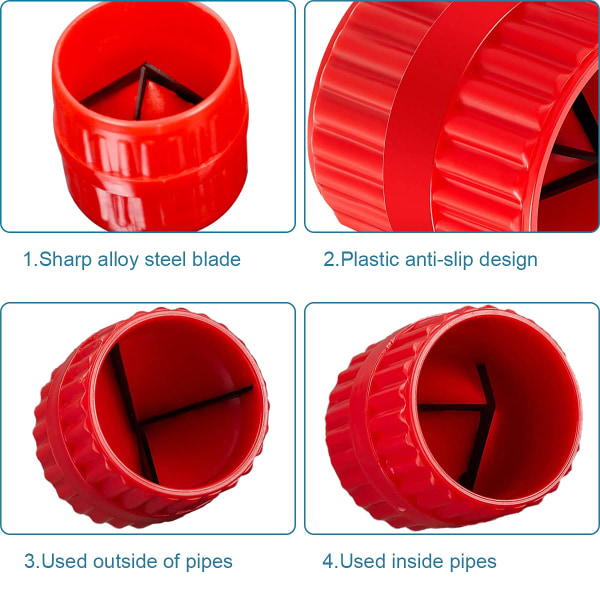 2 stk. Røde Indre-Ydre Afgratningsværktøj til Rør og Slange, Afgratningsværktøj til Rør, Chamferværktøj til PVC/PPR/Kobber (3/16 tommer til 1-1/4 tommer)