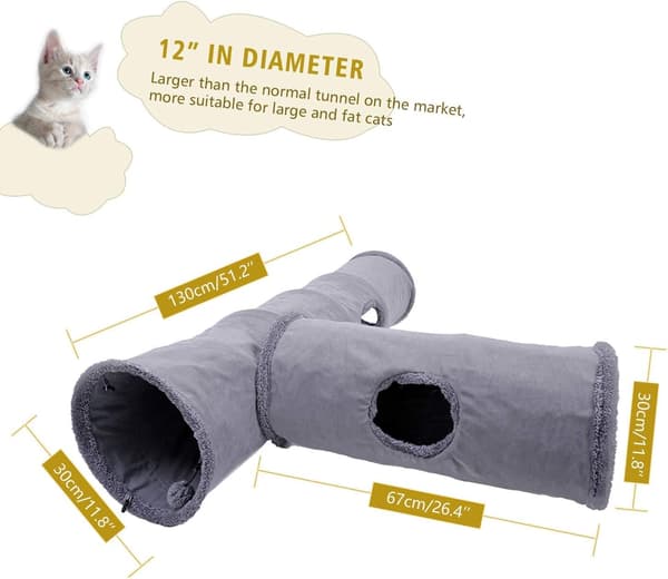 Foldable Cat Tunnel, Durable Suede Cat Toy Tunnel H