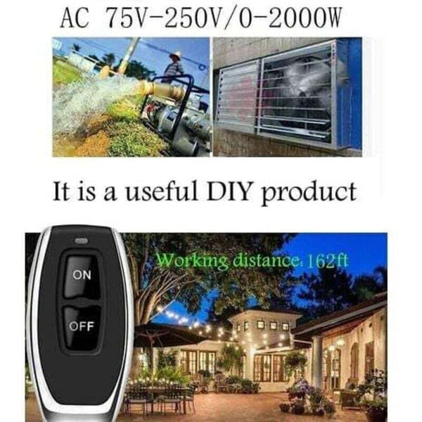 Wireless Remote Switch, 220V/230V/240V AC RF Remote Control Switch for Pump Security Systems, Door Curtain Barriers, etc., with a 100m Long Range