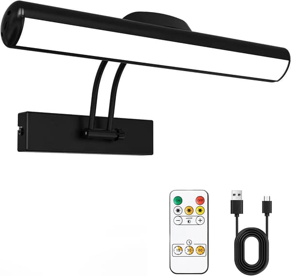 Fjernkontroll Vegglampe, Trådløs LED Bildelys, Roterbart LED-lyshode med Timer, 180° Svingarm Bildelys for Fresker