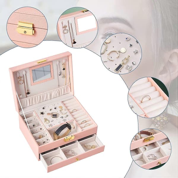 Smykkeskrin Organizer 2 Lag (Rosa)