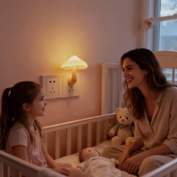 LED nattlys med plugg, energibesparende nattlys, søtt soppnattlys for voksne og barn, egnet for soverom og bad.