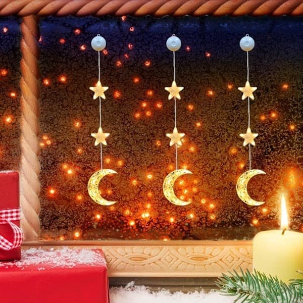Christmas Star Window Lights, 3-pack LED Hanging Lights with Suction Cups (B) b