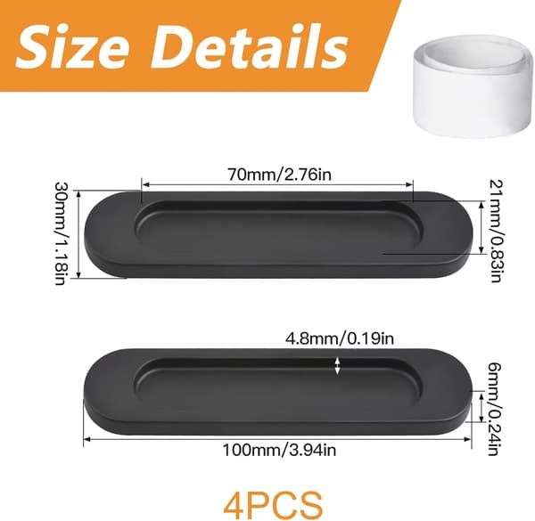 Self-adhesive Oval Sliding Door Pull Handles, 4 Pieces Aluminum Alloy Pull Handles for Sliding Doors, Windows, Cabinets and Drawers (Matte)