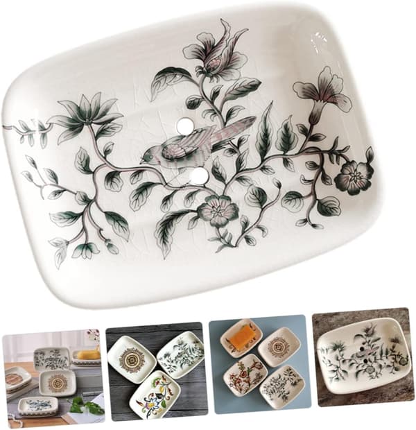 Ceramic Soap Dish with Drainage, Beautiful Pattern and Practical Design