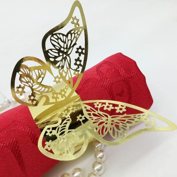 100 st Laserskurna servettringar Fjärilsformade pappersservetthållare för bröllop Fest Servett Bordsdekoration Vila