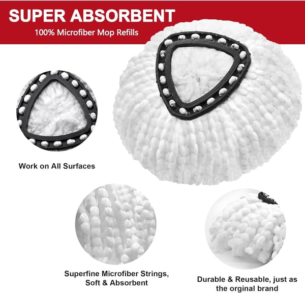 4-pakning moppehoder erstatning for O-Ceda Easy Wring Spin System Mikrofiber Refills Easy Clean Moppehode Erstatning