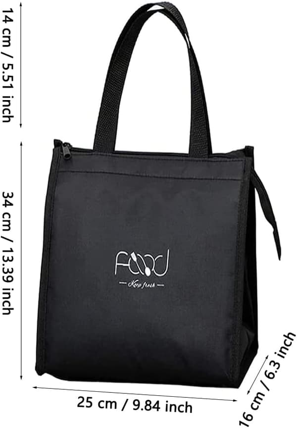 Reusable Insulated Lunch Bag, Lunch Bag for Work, Foldable Lunch Bag, Three Layers Thick Fabric, Black