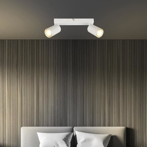 LED Ceiling Light with 2 Spotlights, White Metal, Flexible Direction, Powerful Lighting for Living Room, Bedroom, Kitchen