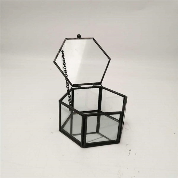 Vintage glas smykkeskrin - Hexagon sort glasæske Keepsake æske til opbevaring Ring Ørering nipsting, smykke arrangør og Decorativ