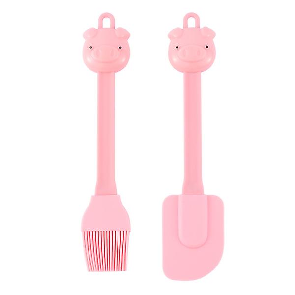 1 set 2 st Tecknad gris form silikonskrapa borste Barn Bakverktyg Tillbehör (rosa)PinkM Pink M