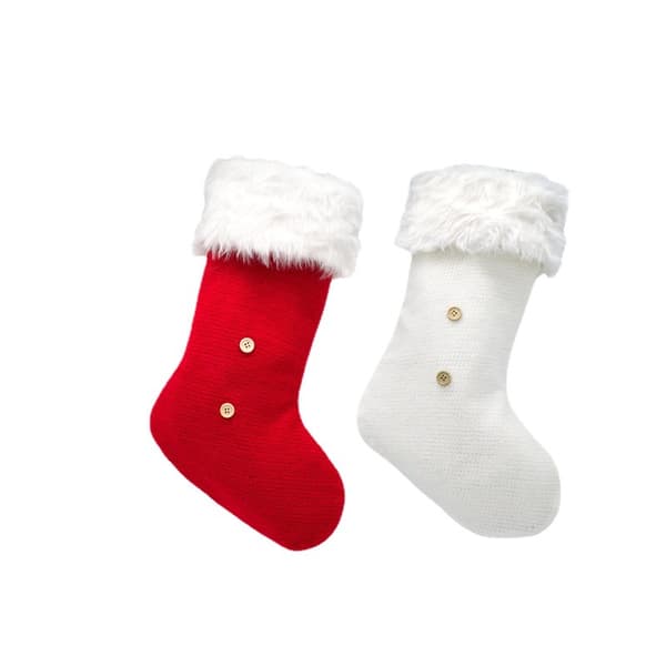 2 Pcs Christmas Decorations Knitted Christmas Stocking Pendants (Red, White)
