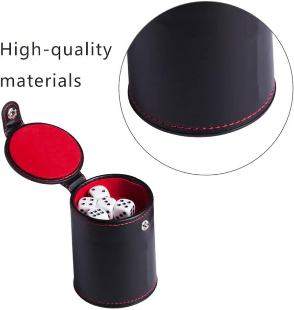 Dice Cup, PU Leather Dice Storage Tool, Stylish Felt Lining and a Quiet Dice Shaker.