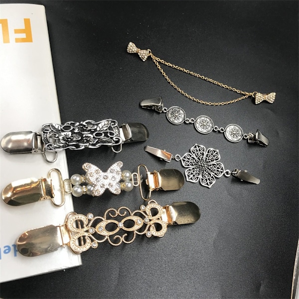 Klämset för klänningar, Scarfclips, Retro Kofta-Klämmor, Skjortclips, Klämmor för att dra åt klänningar, Sjal-Clips, Tröjclips (6 st)