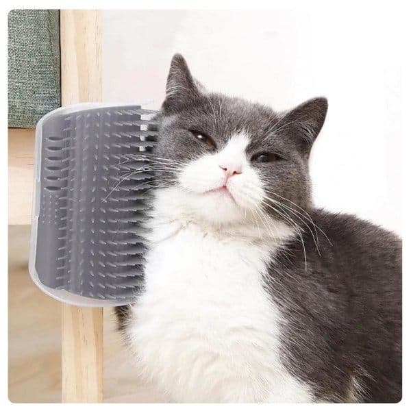 Kattekløser - Kattebørste - Hjørnemontering - Katt Grå