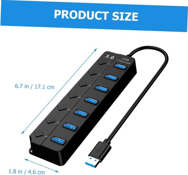 7-ports USB-hub USB-splitteradapter Backup-strøm Nem til bærbar og stationær computer