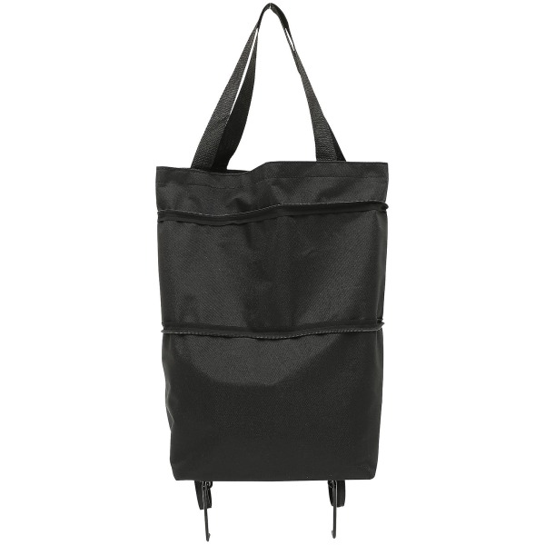 Foldbar Vaskesæk med Lynlås, Indkøbsvogn, Genanvendelige Indkøbsposer, Opbevaringspose, Hjul, Sort, 42X16CM black 42X16CM